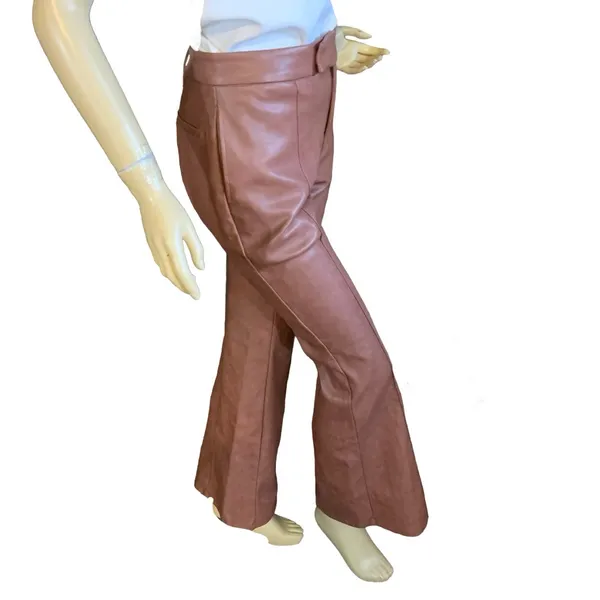 Avec Les Filles Brown Faux Leather Flare Leg Pants (S) - Image 5