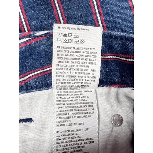 American Eagle Blue and Red Striped High Rise Mini Denim Jean‎ Skirt Size 6 - Image 9