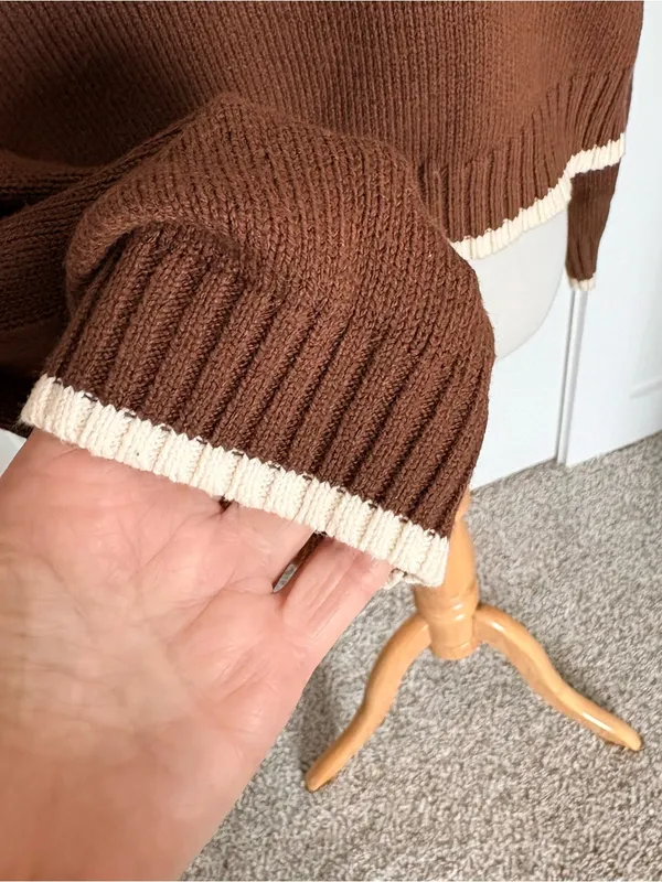 Jessica Simpson Sunday Funday Brown Crewneck Sweater with Football Motif Medium - Image 3