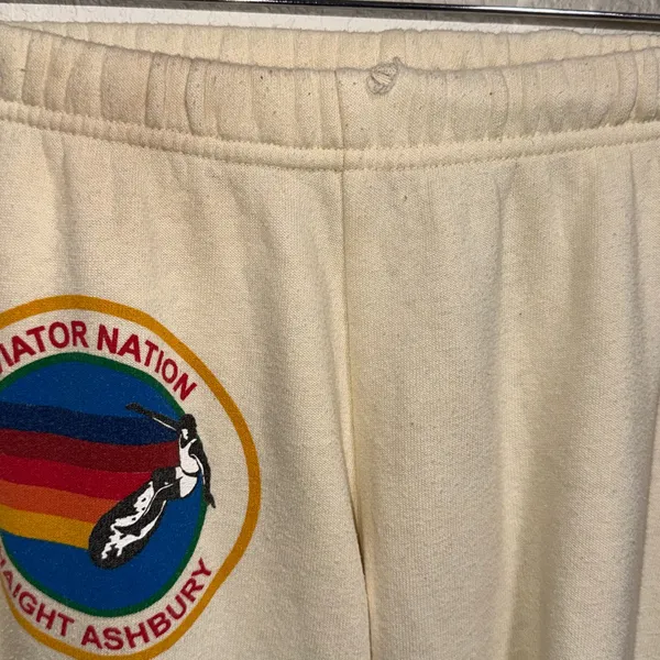 Aviator Nation Haight Ashbury Sweatpants Cream Rainbow Logo‎ Relaxed Joggers M - Image 4