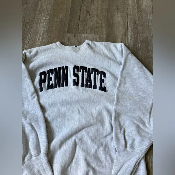 Champion VTG Reverse Weave PENN STATE Sweatshirt Crewneck Embroidered Gray Blue Size S M - Image 6