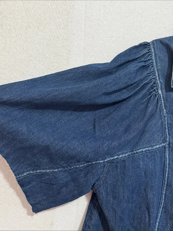 We The Free Boho Indigo Suhrie Denim Puff-Sleeve Button Front Oversized Shirt - Image 3