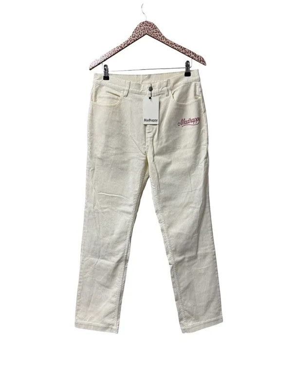 Madhappy Alumni Corduroy Pants Straight Leg Collegiate Embroidered 32 Cream NEW - Image 2