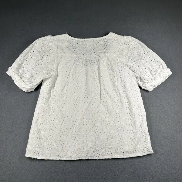 Draper‎ James Blouse Womens Medium White Eyelet Puff Sleeve V Neck Cotton Top - Image 11