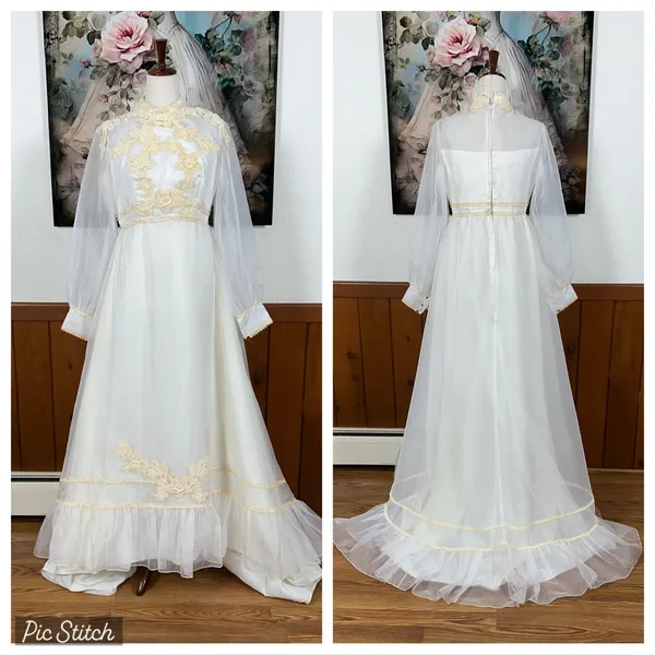 Pretty Vintage 1970s Organza Wedding Gown! - Image 2