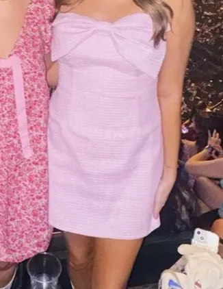 Boohoo pink bow knit mini dress - Image 2