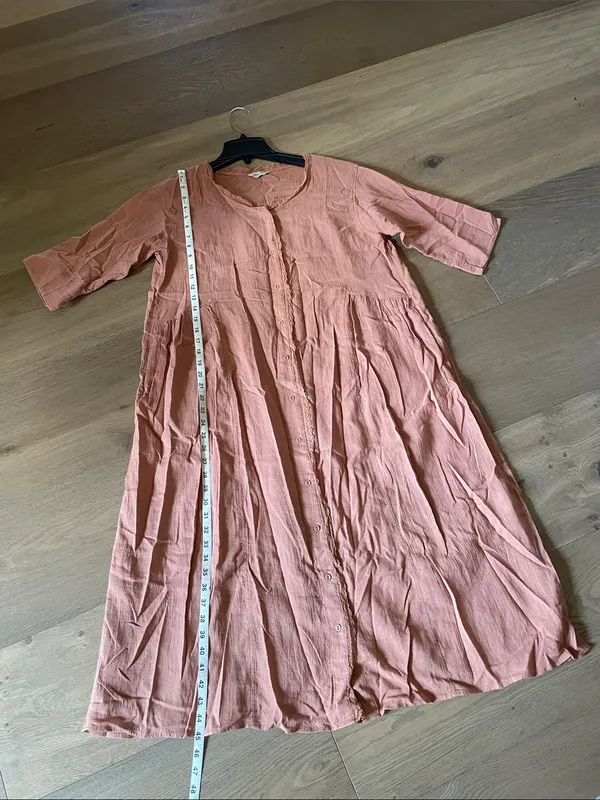 Japanese Brand Samansa Mos2 Cotton Linen Kaftan Midi Dress Pockets Lagenlook - Image 14