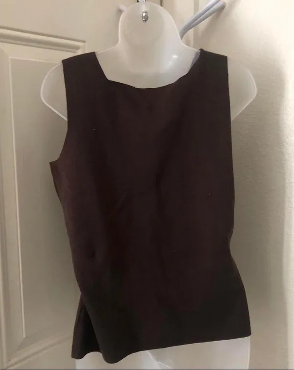 1990s Designers Originals chocolate Brown square scoop neck sleeveless tank top blouse office siren core - Image 3