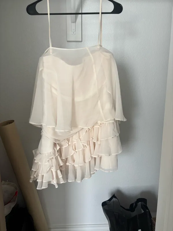 Oh Polly Off-Shoulder Ruffled Mini Dress in Ivory #bridal - Image 5