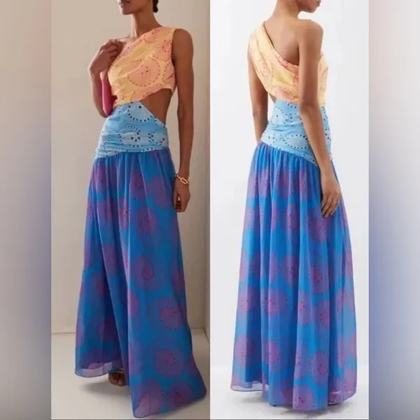 NWOT Staud Ashlyn one shoulder Maxi Dress Blue Size 16 - Image 2