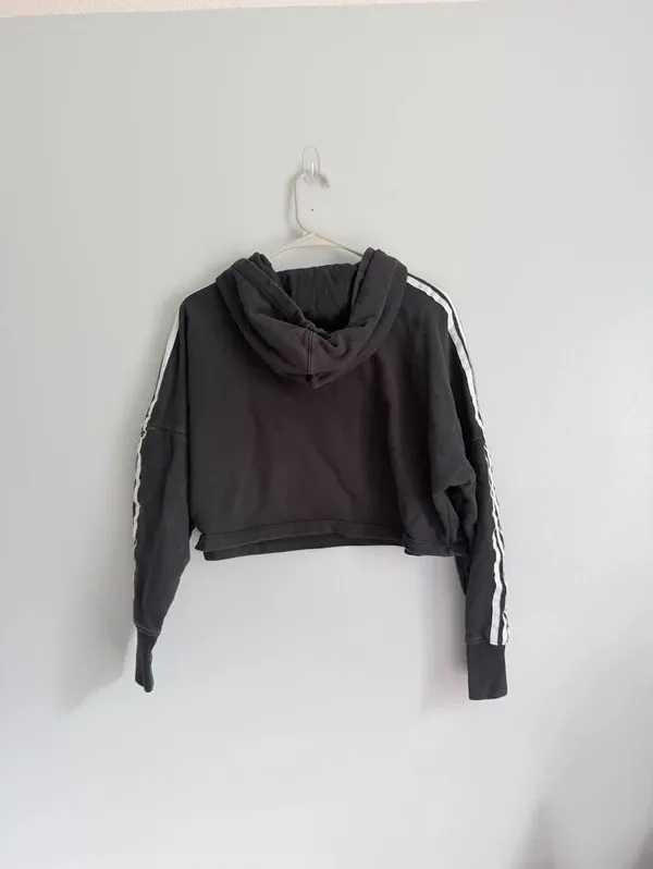 Adidas Originals Trefoil 3 Stripe Cropped Hoodie Black S - Image 3