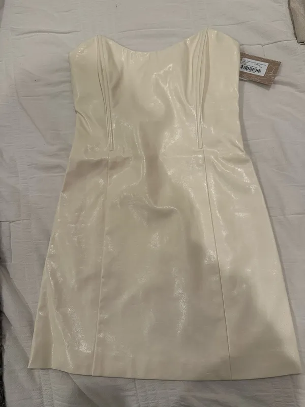 Meshki Strapless Leather Mini Dress - Image 4