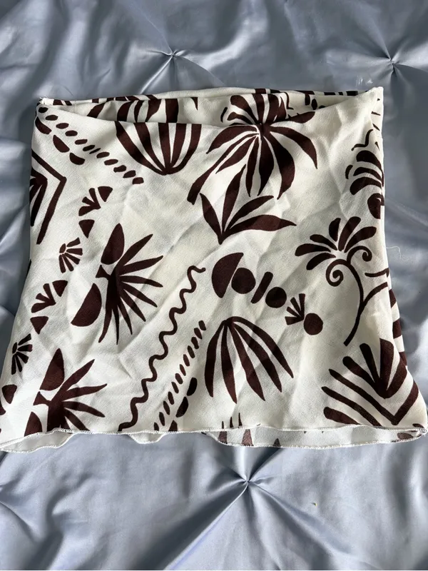 See You Monday Cream Strapless Floral Crop Top with Brown Print - Image 3