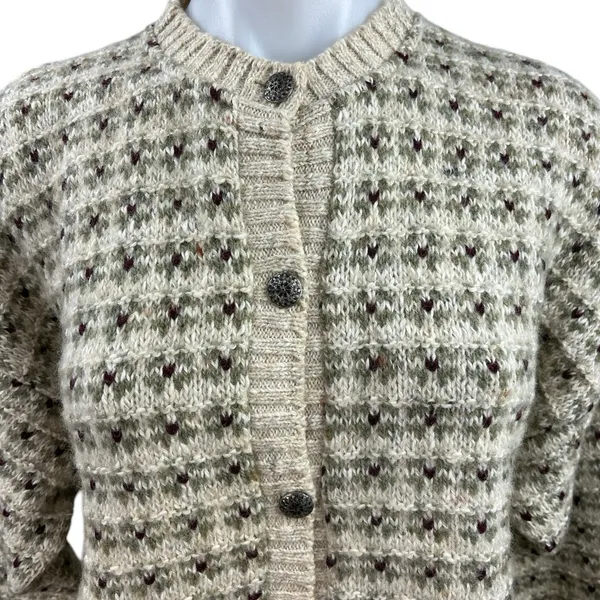Vintage 80’s I’m a Plum Beige Green Knit Button Down Cardigan Sweater Top Size M - Image 3