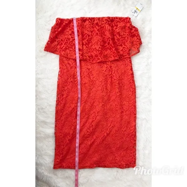 THALIA SODI Strapless Lace Cocktail Dress Medium Orange Midi Cocktail‎ Party New - Image 12