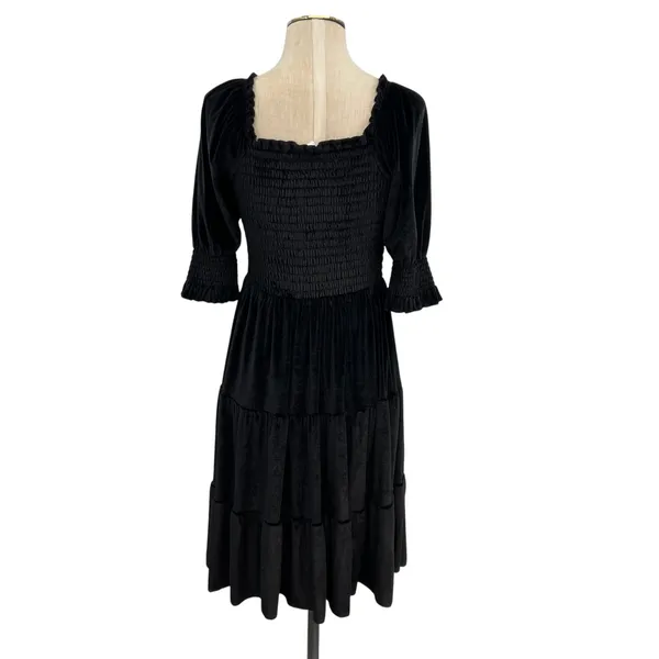 Baltic Born Bliss Smocked Velvet Dress Mini Tiered‎ Black Size Medium - Image 11