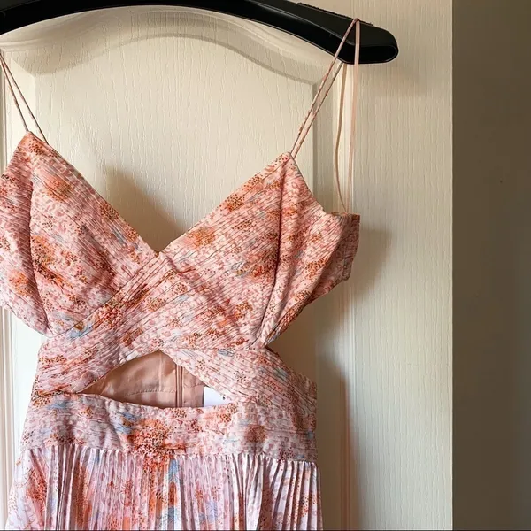 AMUR Lumi‎ Pleated Cutout Dress Peach Cheetah 6 NWT - Image 5