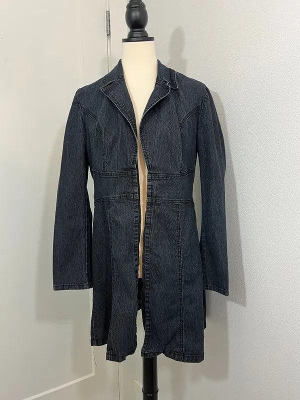 Bisou Bisou Large Dark Blue Denim Long Jacket / Coat - Image 2