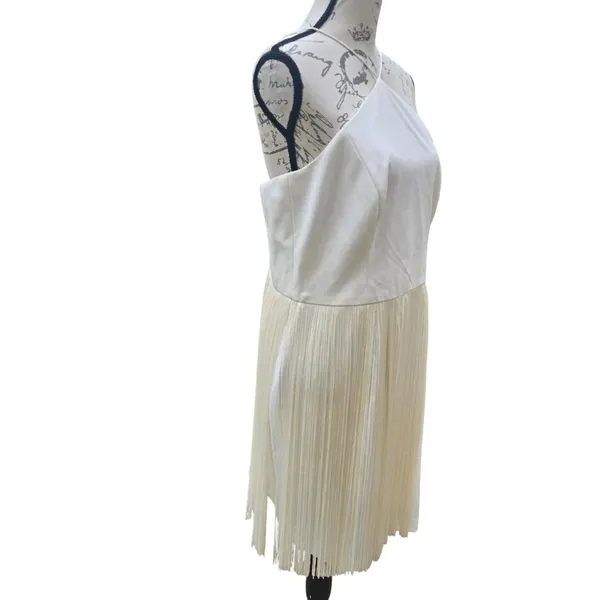 Aidan Mattox Ivory Fringe Halter Dress Party Cocktail‎ Mini Sleeveless Size 14 - Image 4