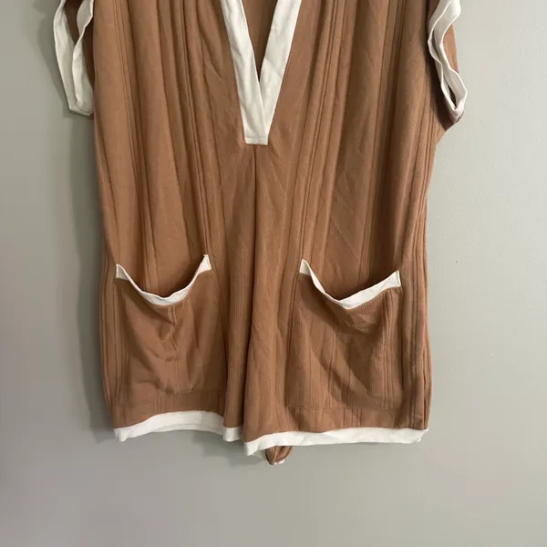 ASOS Design Contrast Collar Oversized Rib Romper In Brown - Image 8