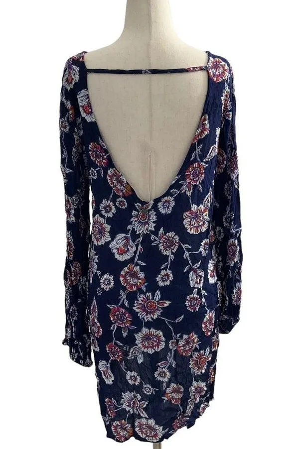 Billabong Dress Medium Floral Blue Open Back Summer Dress - Image 2