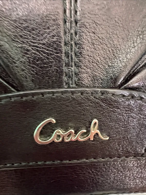 Coach Black Leather Foldover Wallet with Silver Logo - Image 3