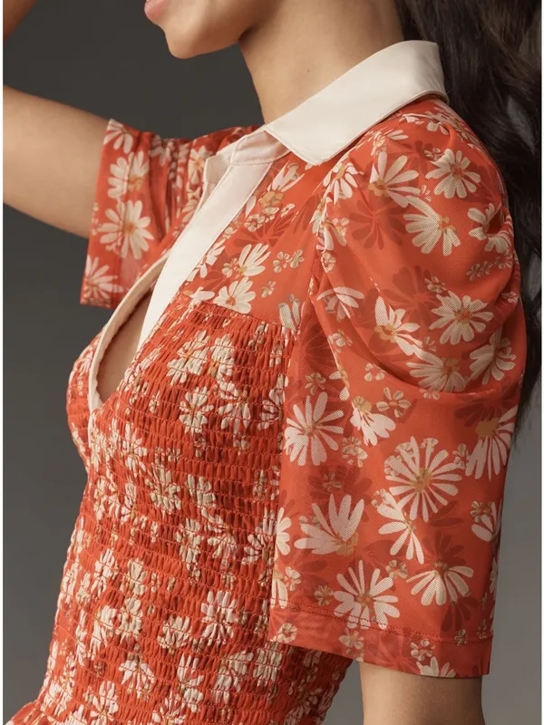 Anthropologie Maeve Short-Sleeve Smocked Polo Top - Image 3