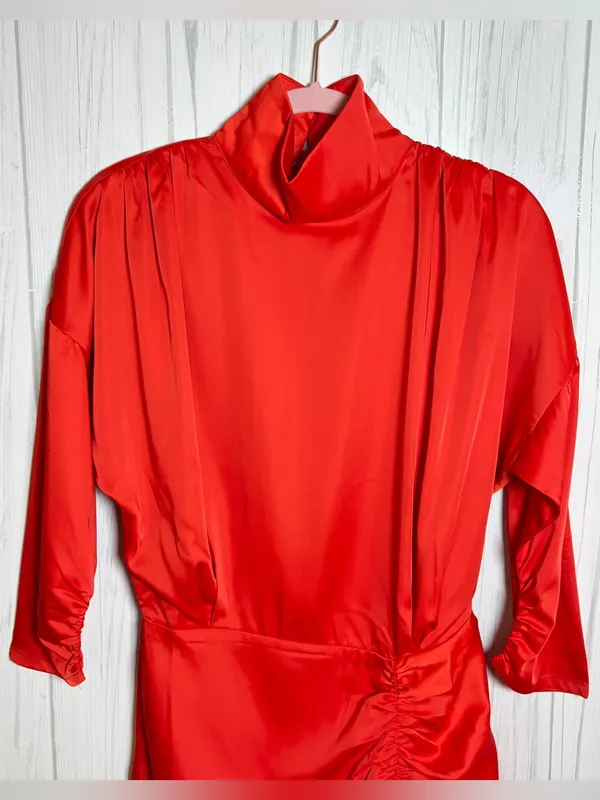 NWT WNTRMSE Kenzie Satin‎ Mini Dress in Red Open Back Mock Neck, US 6 ($245) - Image 2