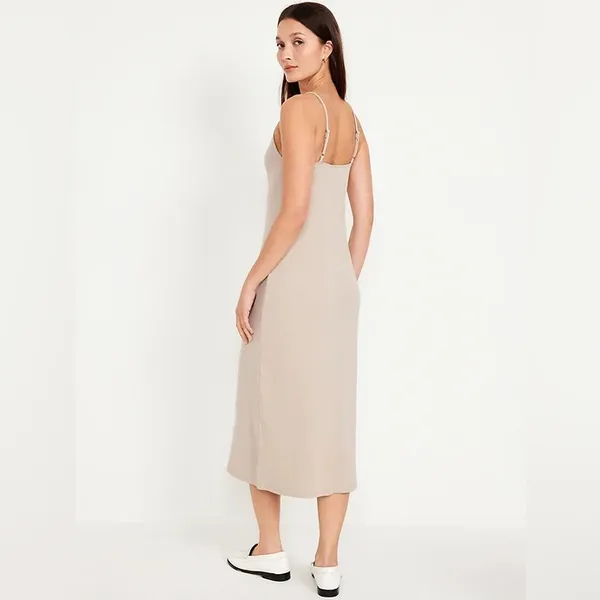 NEW!! Old Navy Square‎ Neck Rib Knit Tan Midi Dress - Image 4