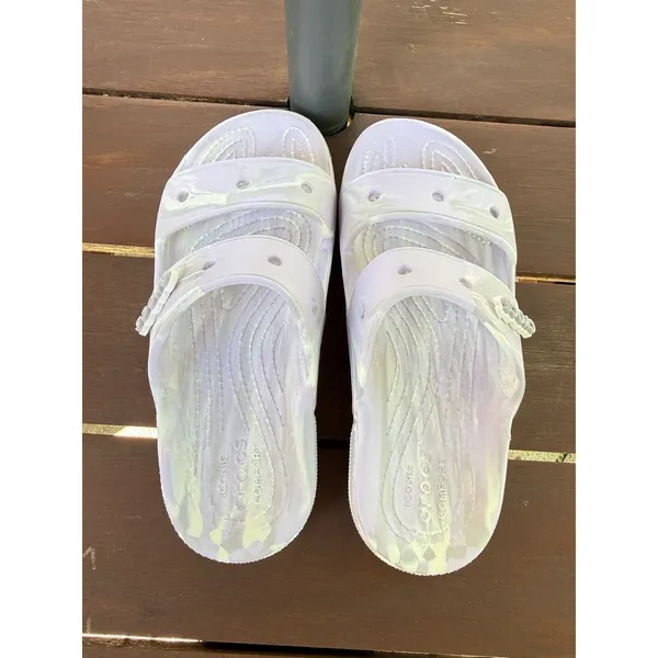 Crocs Classic Lavender Marbled Slide Sandals Iconic Comfort Purple Women Size 6 - Image 7