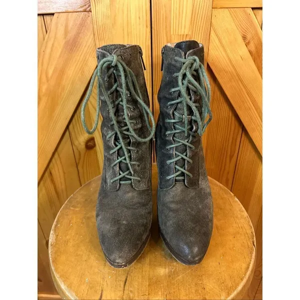 FRYE Sz 7.5M Harlow Distressed Brown Leather Laces Heeled Ankle Boots - Image 2