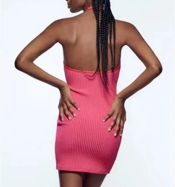 Zara Pink Ribbed Cut Out Mini Dress - Image 4