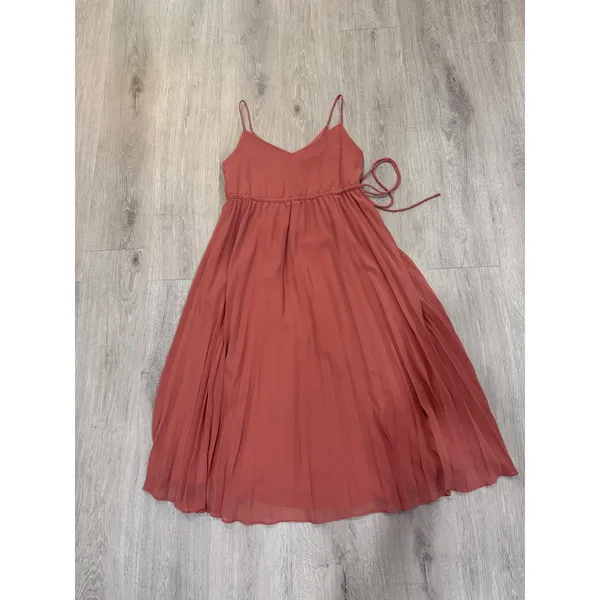 ASOS Y2K Dusty Rose Pleated Midi Dress Strappy Chiffon A-Line XS US 2 - Image 4