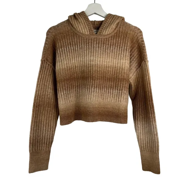 Offline By Aerie Size XS Ribbed Cropped Sweater Hoodie Brown Ombré Long Sleeve - Image 2