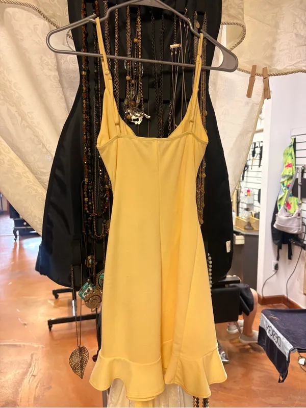 Lucy in the Sky Yellow Spaghetti-Strap Ruffle Mini Dress - Image 2