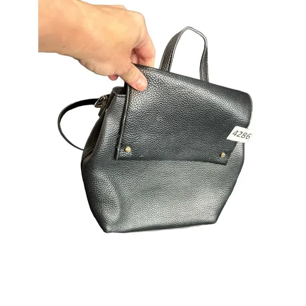 A New Day black faux leather convertible backpack Leather snap closure mini back - Image 8