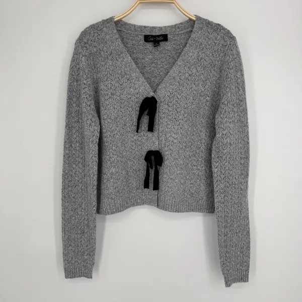 Oak‎ & Trellis Front Bow Tie Sweater XL Gray Coquette Balletcore Pointelle Soft - Image 4