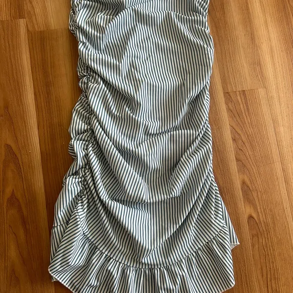 Edikted Gaia Gathered Mini Dress blue white striped small - Image 3