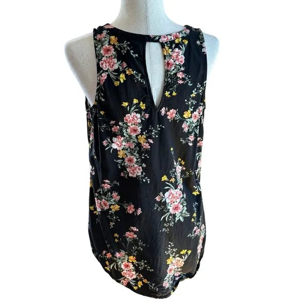 Old Navy Sleeveless Floral V-Neck Tank Top Black Pink Yellow Green M Tall - Image 3