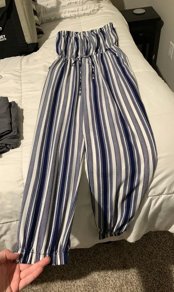 Blue And White Striped Jumpsuit Size M - Image 2