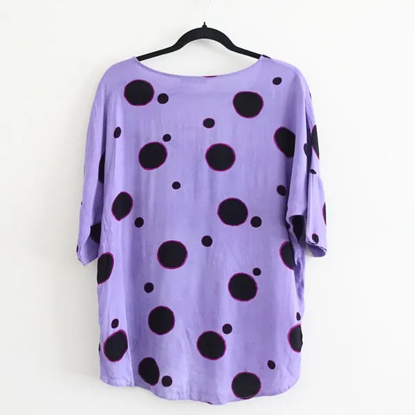 Vintage Y2K Cristina Barros Purple Magenta & Black Polka Dot Tunic Top Size IT36 - Image 3