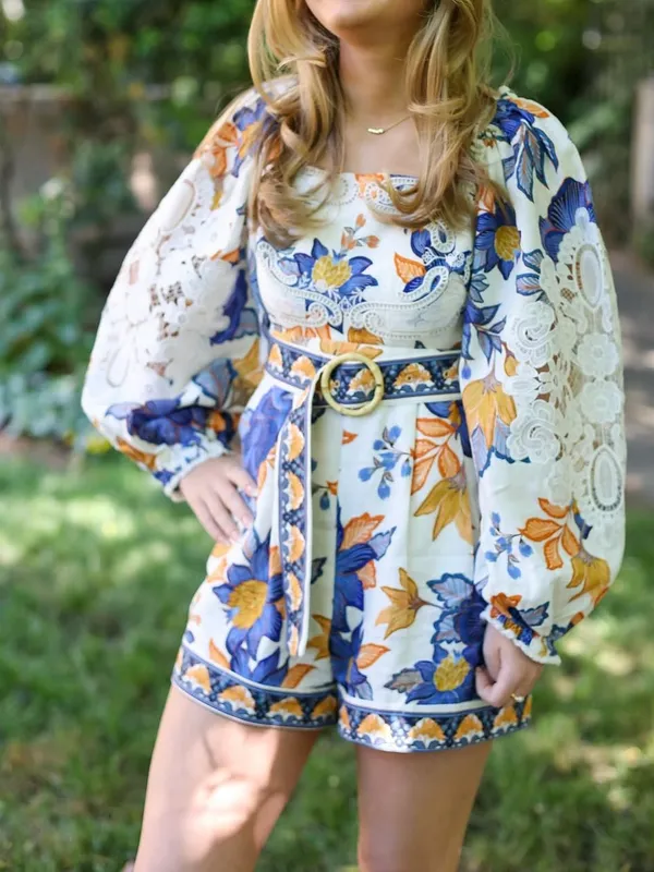 Farm Rio Romper M NWT Summer Flowers Off-White Floral Resort Trendy - Image 5