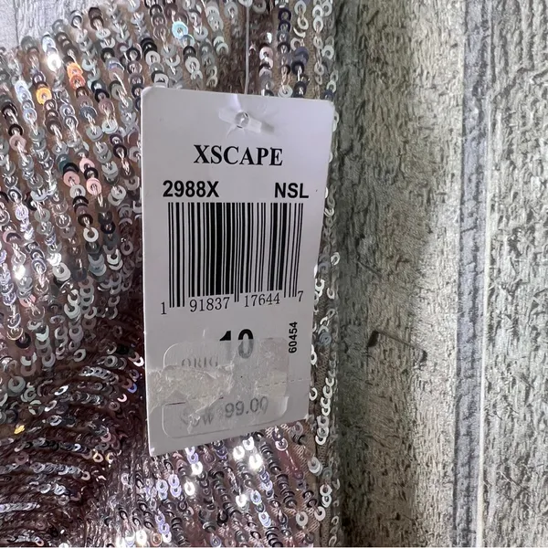Xscape (with flaws)Size 10 Beige/Tan Underlay Silver Sequin 1 Arm Party … - Image 11