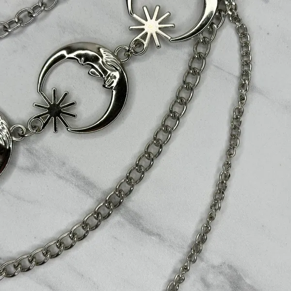 Draped Moon Star Silver Tone Chain Link Belt One Size (OS) ✨ - Image 4