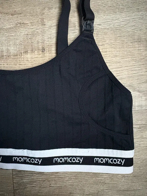 Momcozy Black Ribbed Nursing Bra Sz Large - Image 4