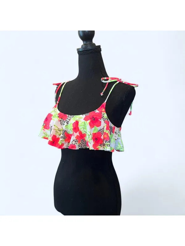 Vintage Y2K Victoria’s Secret PINK floral leopard ruffle bikini top XS NWT - Image 6