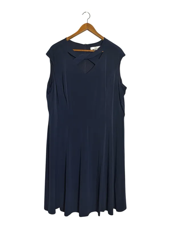 Wisp Woman Navy Blue Office Professional Casual Wedding Guest Keyhole Dress - Image 2