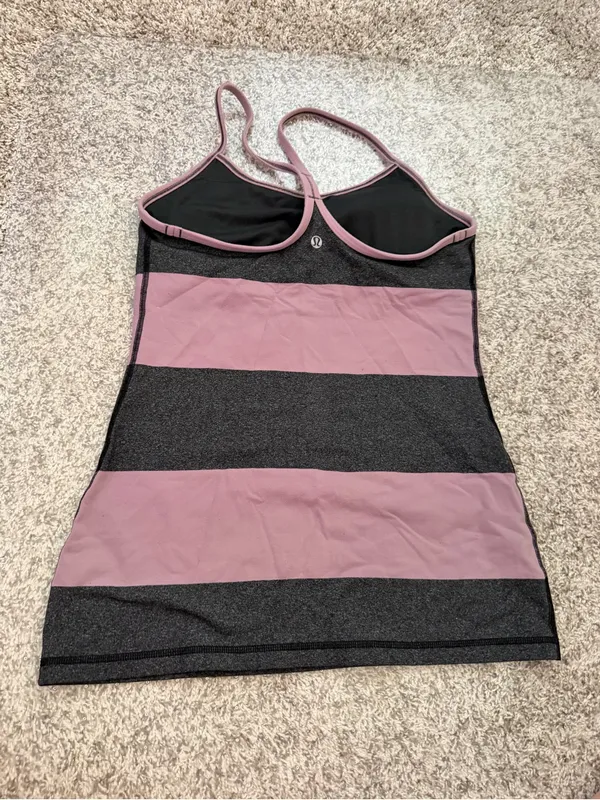 Lululemon Striped Spaghetti Strap Tank Top in Mauve and Charcoal - Image 4
