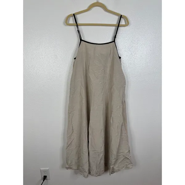 MVN Elliana Maxi Dress Beige Black Trim Linen Blend Relaxed Small - Image 6
