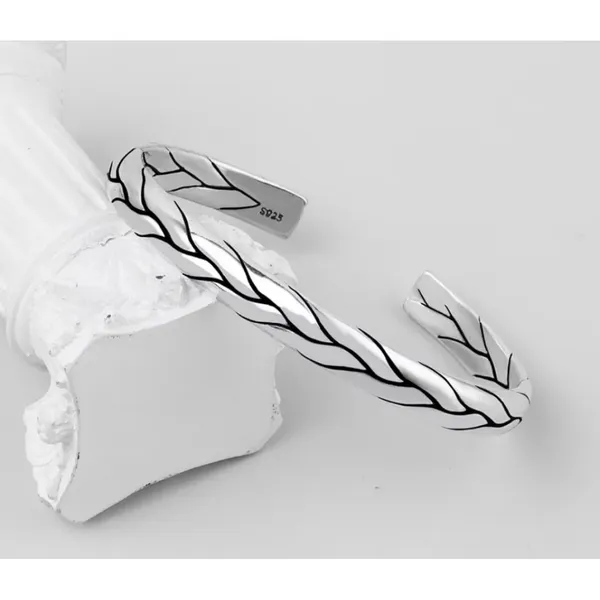 925‎ Sterling Silver Braided Cuff Bangle Bracelet Adjustable Open End - Image 4